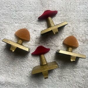 VINTAGE 1970’s Velvet Mushroom Gold and Red Decorative Metal Shelf Hooks Decor